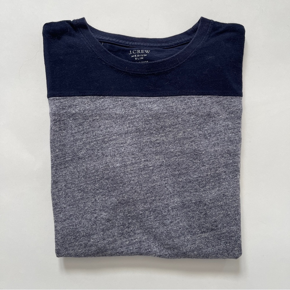 J. Crew Navy and Heather Gray Colour Blocked Tee